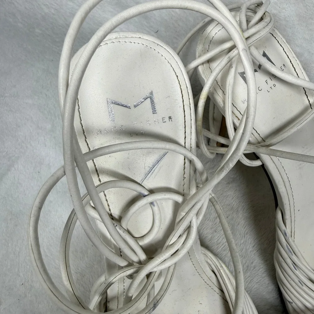 Marc Fisher LTD White‎ Leather Lace Up Strappy Stiletto Heels Knotted Sandals 8